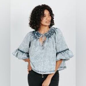 Free People Ainsley Denim Top in Indigo- Size Medium